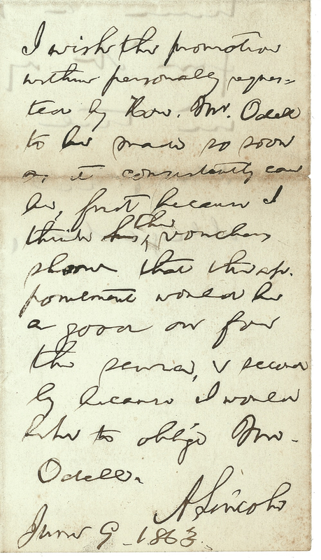 Lot 69 Abraham Lincoln: Unusually lengthy endorsement of a promotion for a soldier from the famed 14th Brooklyn regiment