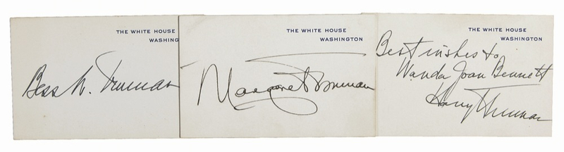Lot 117 Harry, Bess, and Margaret Truman White House Cards