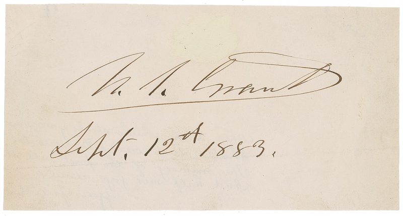 Lot 42 U. S. Grant: Grant signs en route to Chicago from the Montana Territory where he had driven the ceremonial golden spike to complete the Northern Pacific Railroad