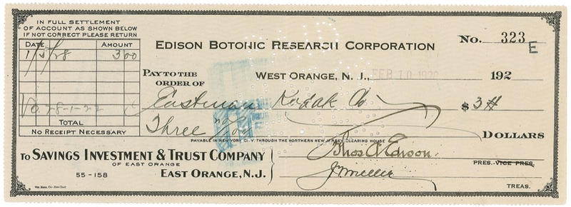 Lot 194 Thomas Edison Check