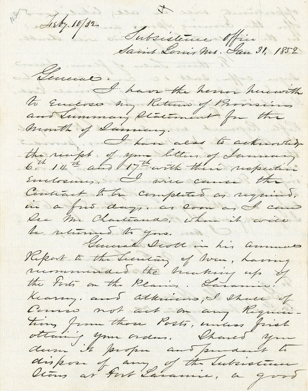 Lot 407 William T. Sherman: Anticipating considerable ?overland Emigration? in the wake of the California Gold Rush