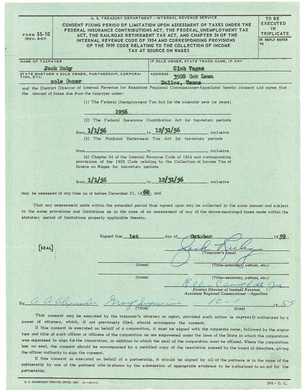 Lot 300 Jack Ruby: Ruby pays the Club Vegas taxes
