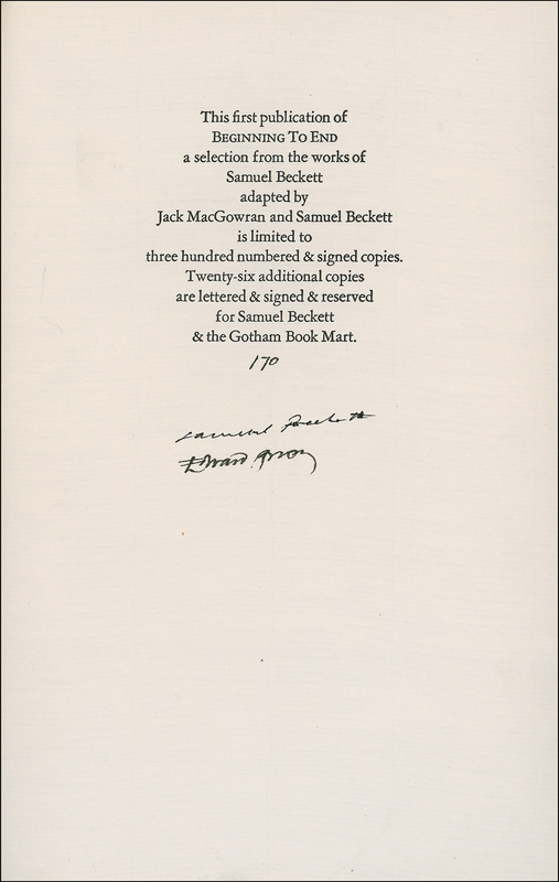 Lot 526 Samuel Beckett and Edward Gorey: Gorey signs a special edition of Beginning to End