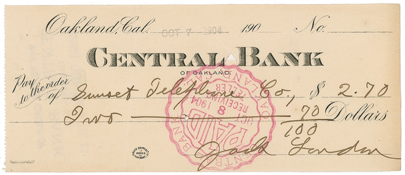 Lot 595 Jack London Check