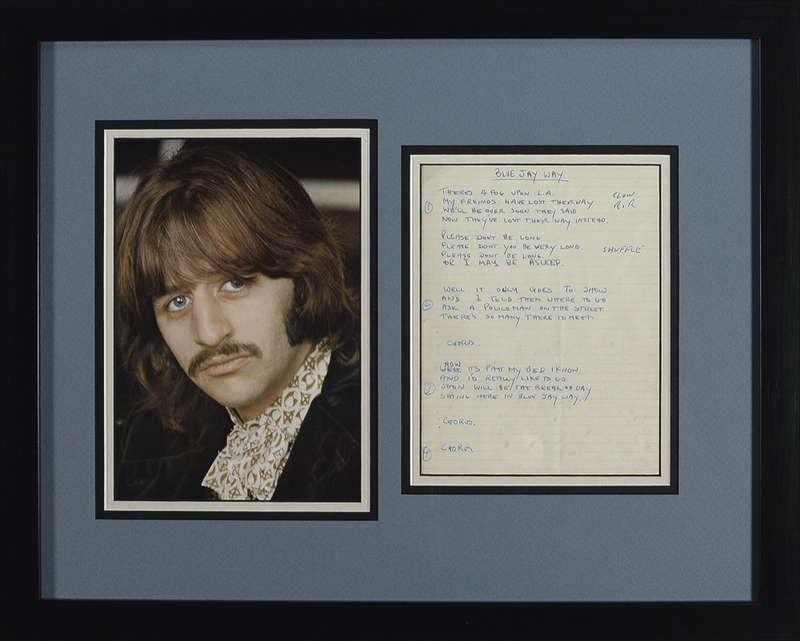 Lot 731 Beatles: Mal Evans: Ringo?s in-studio drum copy of Blue Jay Way, written out by road manager and friend, Mal Evans