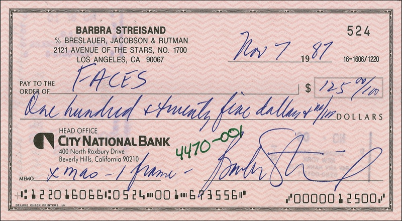 Lot 805 Barbra Streisand Check