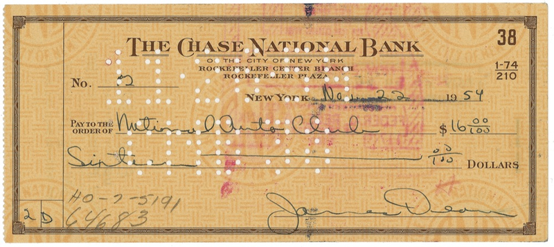 Lot 869 James Dean: An eerie foreshadowing of his untimely death: Dean pays the National Auto Club