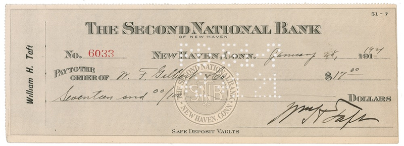 Lot 110 William H. Taft Check
