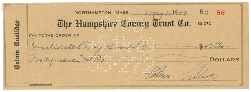 Lot 19 Calvin Coolidge Check