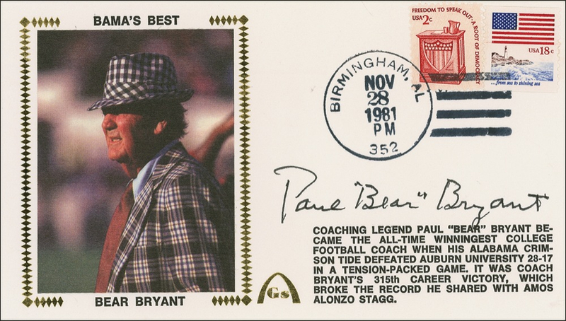 Lot 1120 Paul ?Bear? Bryant First Day Cover