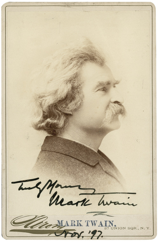 Lot 548 Samuel L. Clemens: Twain signs a superb Sarony portrait