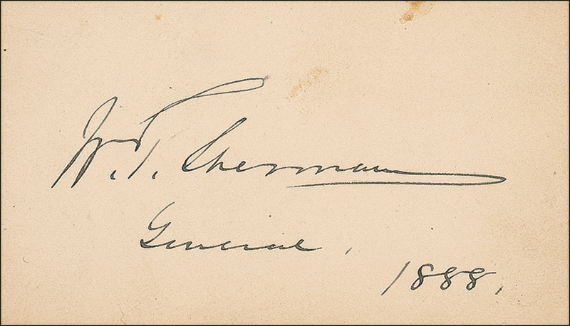 Lot 408 William T. Sherman: Sherman signs his personal calling card