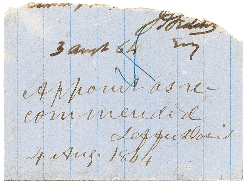 Lot 175 Jefferson Davis: Davis war-dated endorsement
