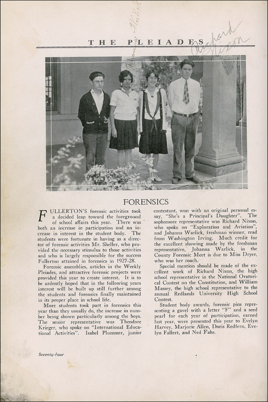 Lot 80 Richard Nixon: Nixon, signed in 1928