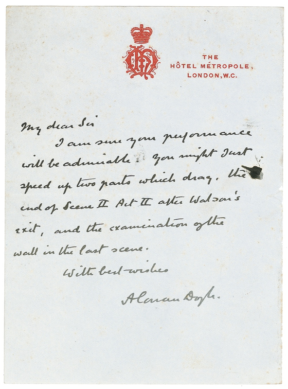 Lot 562 Arthur Conan Doyle: Doyle offers O. P. Heggie advice on playing Sherlock Holmes