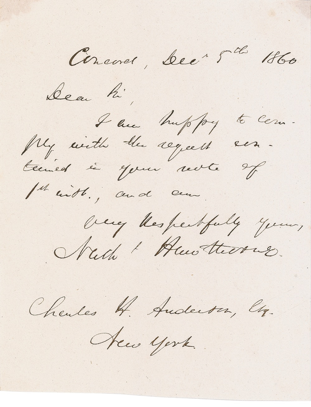 Lot 575 Nathaniel Hawthorne Handwritten Letter Signed