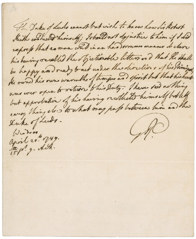 Lot 218 George III: George praises the ?penitent conduct? of his ambassador to Vienna