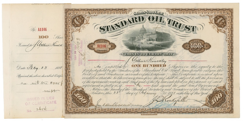 Lot 298 John D. Rockefeller: Attractive Rockefeller stock certificate