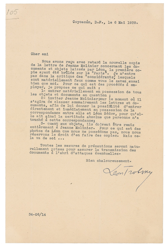 Lot 319 Leon Trotsky: In exile in Mexico, Trotsky advises his attorney to take ?precautionary measures? with his daughter-in-law