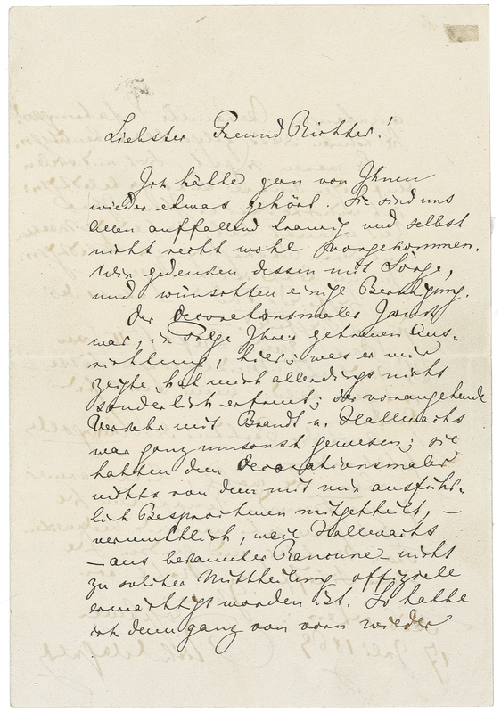 Lot 721 Richard Wagner: Wagner bemoans to Hans Richter: ?I had to start from the beginning again. The usual experiences!?I am also missing the score for ?Das Rheingold??