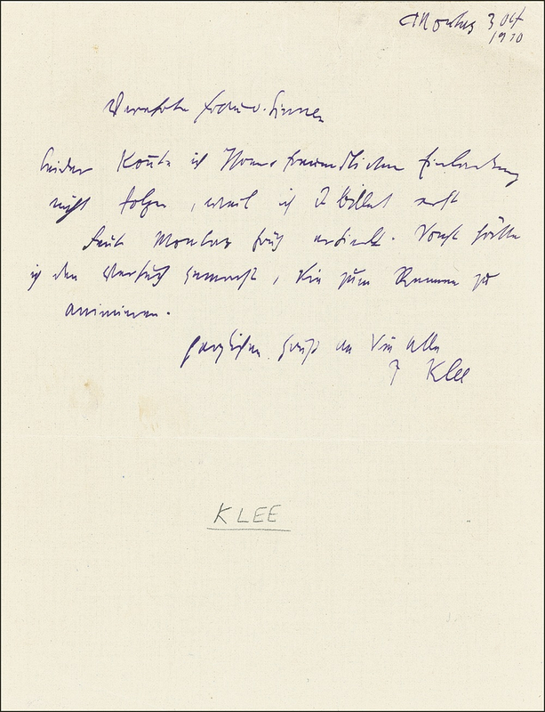 Lot 589 Paul Klee: Klee courts a collector