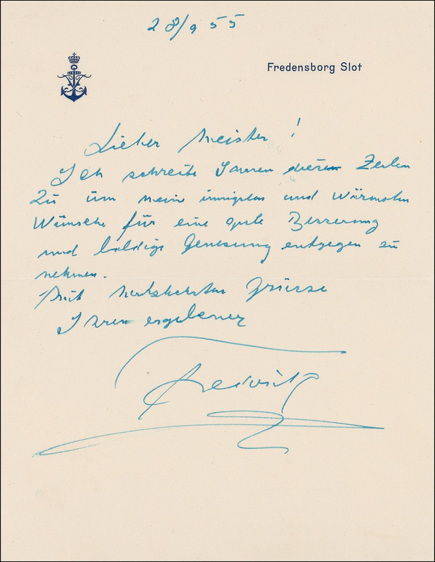 Lot 214 Frederick IX Handwritten Letter Signed