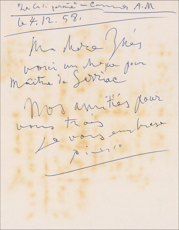 Lot 617 Pablo Picasso: Sending a check from Cannes