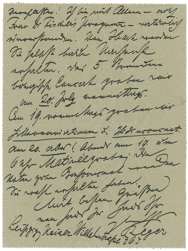 Lot 710 Max Reger Handwritten Letter Signed
