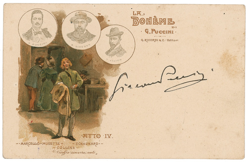 Lot 708 Giacomo Puccini: Puccini signed La Boheme postcard