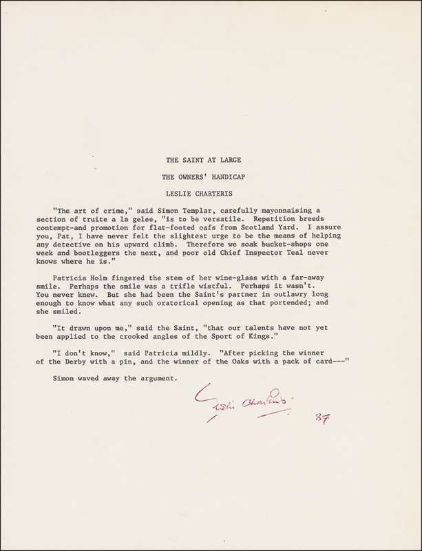 Lot 544 Leslie Charteris Souvenir Typescript