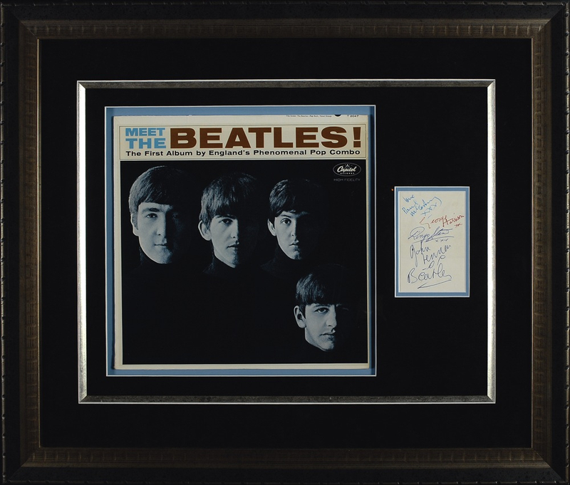 Lot 729 Beatles: From them to you: Fabulous Fab Four signatures with Lennon?s very rare addition of the band?s name and glowing praise from Frank Caiazzo