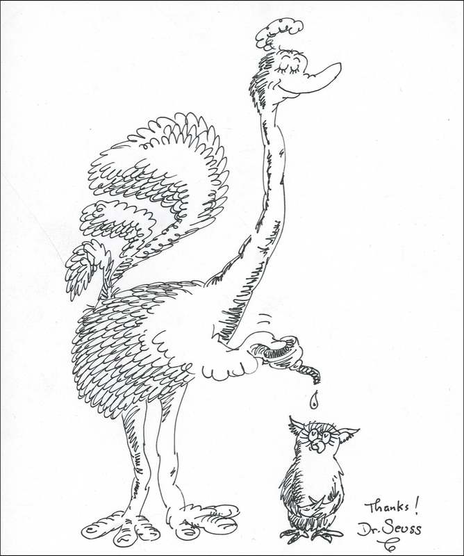 Lot 631 Dr. Seuss: Original avian sketch from Dr. Seuss