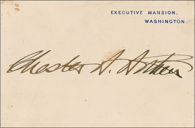 Lot 6 Chester A. Arthur: Scarce Arthur Executive Mansion card