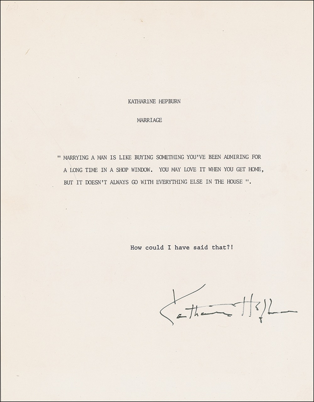 Lot 920 Katharine Hepburn: Hepburn?s philosophy on marriage
