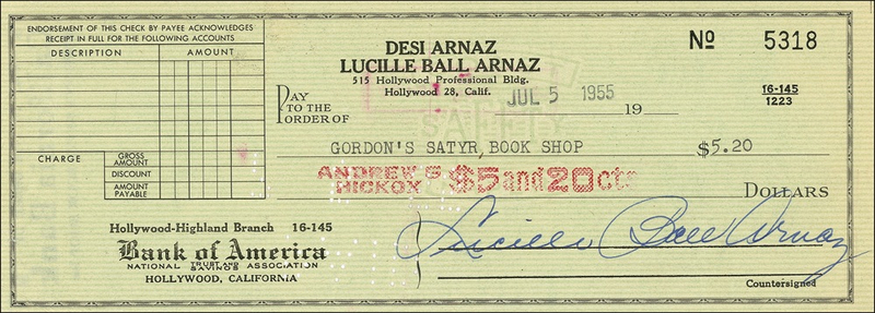 Lot 827 Lucille Ball and Desi Arnaz Checks