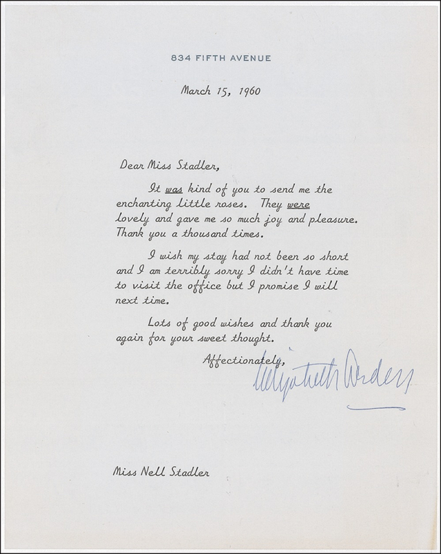 Lot 137 Elizabeth Arden Typed Letter Signed