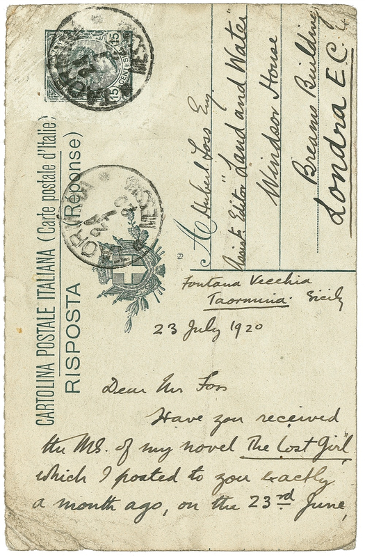 Lot 590 D. H. Lawrence: Lawrence looks to serialize The Lost Girl: ?If The Queen would like to see the book, and if ?she? could read it in a week or so, perhaps let her have it first?