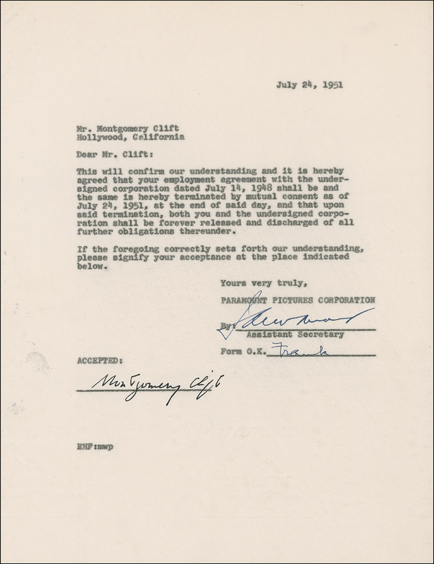 Lot 857 Montgomery Clift: Clift leaves Paramount after A Place in the Sun