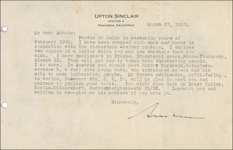 Lot 634 Upton Sinclair
