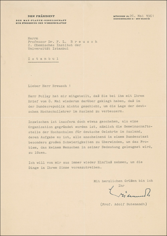 Lot 156 Adolph Friedrich Johann Butenandt Typed Letter Signed