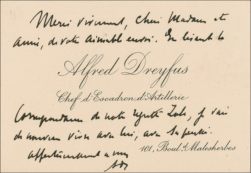 Lot 190 Alfred Dreyfus: Dreyfus assures the memory of Zola will forever live in his thoughts