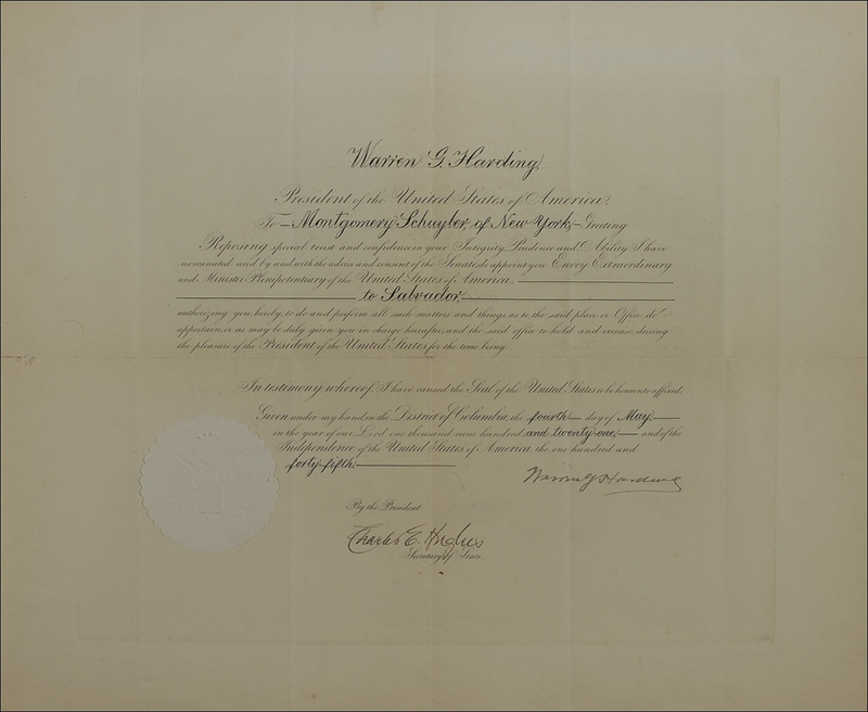 Lot 46 Warren G. Harding: Harding appoints a minister to Salvador