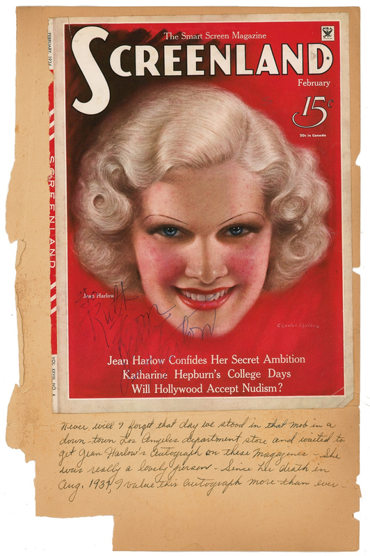 Lot 909 Jean Harlow: Lovingly preserved Harlow autograph with first-hand provenance