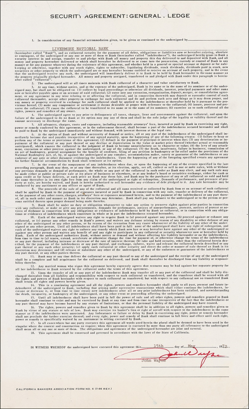 Lot 1054 John Wayne Signed Document