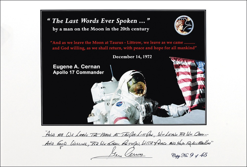 Lot 460 Gene Cernan: Cernan writes out the last words of man on the moon