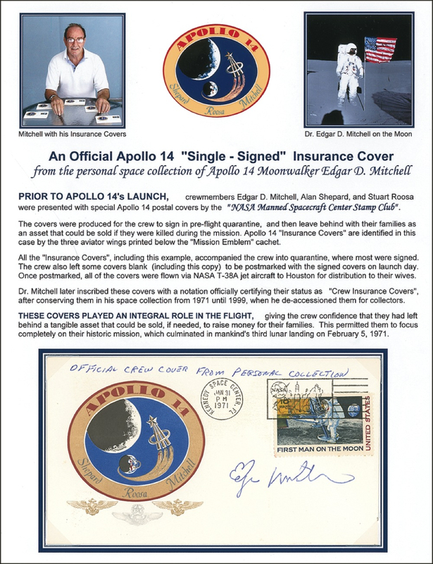 Lot 496 Edgar Mitchell Insurance Cover