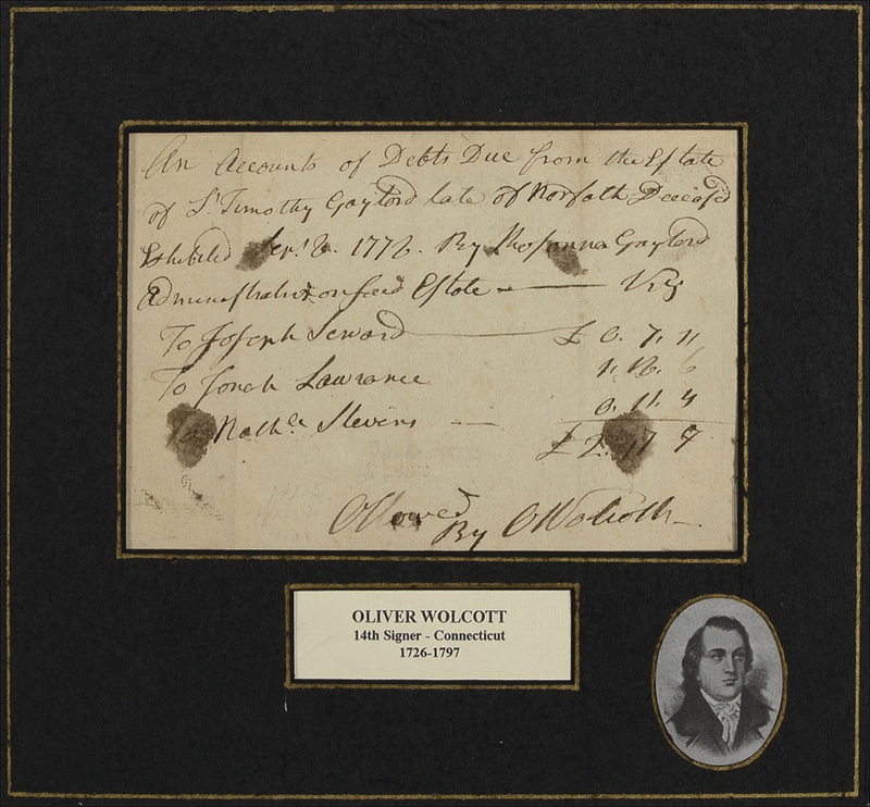 Lot 183 Declaration of Independence: Oliver Wolcott Signed Document