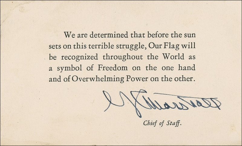 Lot 383 George C. Marshall: Marshall signs his most famous quotation