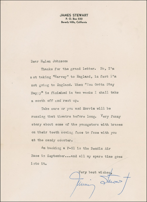 Lot 1028 James Stewart Typed Letter Signed