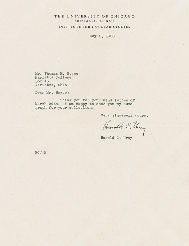 Lot 320 Harold C. Urey Typed Letter Signed